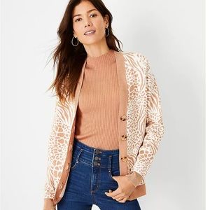 Ann Taylor Mixed Animal Print Boyfriend Button Up Cardigan Size L